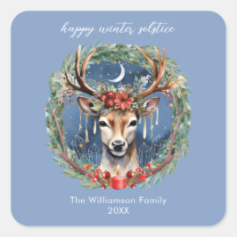 Winter Solstice Holiday Hirschkranz Weihnachten We Quadratischer Aufkleber
