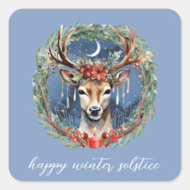 Winter Solstice Holiday Hirschkranz Weihnachten We Quadratischer Aufkleber