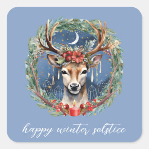 Winter Solstice Holiday Hirschkranz Weihnachten We Quadratischer Aufkleber