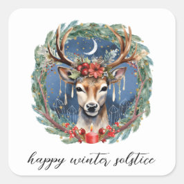 Winter Solstice Holiday Hirschkranz Weihnachten We Quadratischer Aufkleber
