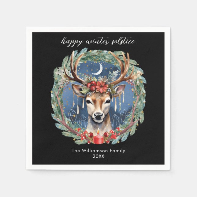 Winter Solstice Holiday Hirschkranz Weihnachten We Serviette (Vorderseite)