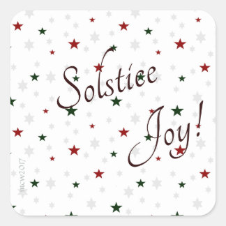 Winter Solstice Joy Red and Green Stars Quadratischer Aufkleber