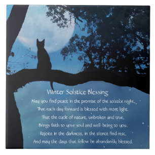 Winter Solstice Niedliche Katze in Bäumen und Mon Fliese