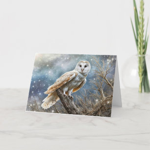 Winter Solstice Owl auf Baum mit einer Sternennach Karte