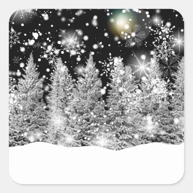 Winter Solstice Schneefall Quadratischer Aufkleber (Vorderseite)