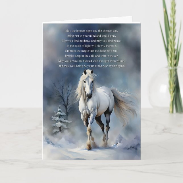 Winter Solstice Segen Pferd im Schnee Nacht Karte (Vorderseite)