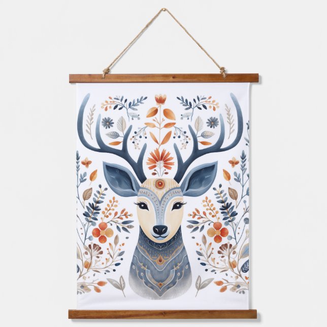 Winter Solstice Stag Yuletide Wandteppich Mit Holzrahmen (Vorderseite)