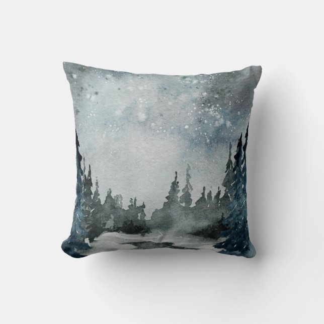 Winter Solstice Wald Night Sky Szene Kissen (Vorderseite)