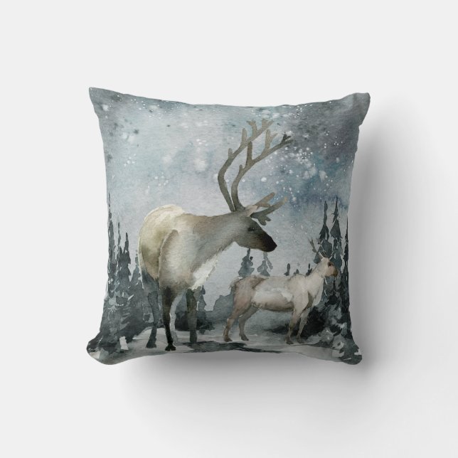 Winter Solstice Wald Stag Deer Throw Pi Kissen (Vorderseite)