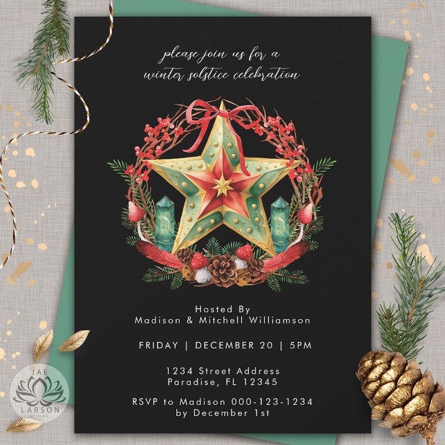 Winter Solstice Wreath Star Weihnachts-Weihnachten Einladung (Von Creator hochgeladen)