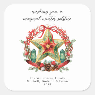 Winter Solstice Wreath Star Weihnachts-Weihnachten Quadratischer Aufkleber