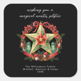 Winter Solstice Wreath Star Weihnachts-Weihnachten Quadratischer Aufkleber