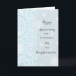 Winter Son & Tochter im Jura Hochzeitstag Karte<br><div class="desc">Glückliche Hochzeitskarte für Sohn und Tochter im Gesetz mit Winterschneeflocken und Wirbel Muster,  und herzliche Vers.</div>