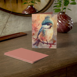 Winter Songbird in Knit Hat | Ash Greeting Karte