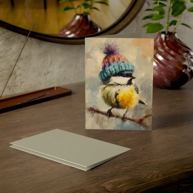 Winter Songbird in Knit Hat/Heather Grey Greeting Karte (Von Creator hochgeladen)