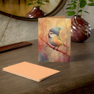 Winter Songbird in Knit Hat | Wax Flower Greeting Karte