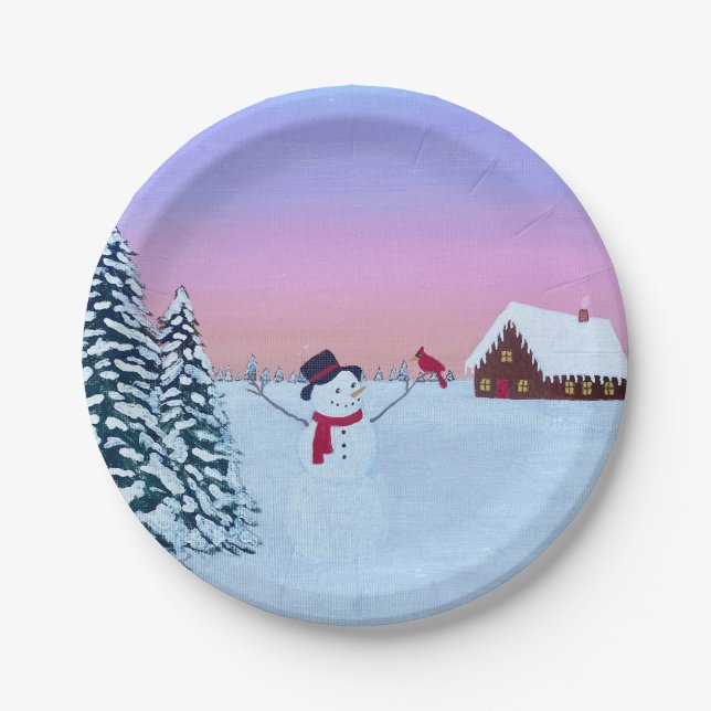 Winter-Sonnenuntergang Pappteller (Vorderseite)