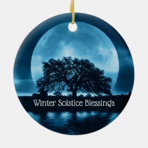 Winter-Sonnenwende-Eiche und großer Vollmond Keramik Ornament