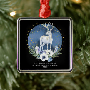 Winter-Sonnenwende-Feier Hirsch Blau Weiße Weihnac Ornament Aus Metall