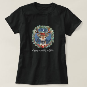 Winter-Sonnenwende-Feier Hirsch-Kranz Yule Weihnac T-Shirt