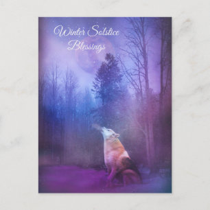 Winter-Sonnenwende-Segnungen Wolf und Schnee Postkarte