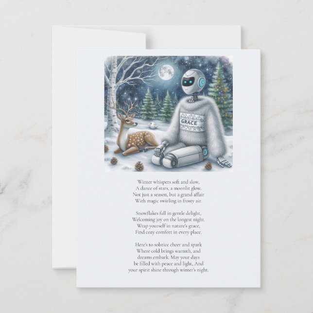 Winter-Sonnenwende-Tech-AI-Roboter-Weihnachtskarte (Vorderseite)
