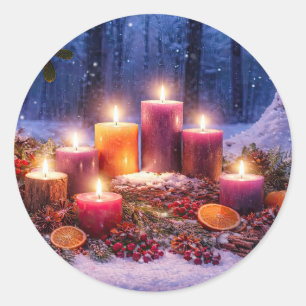 Winter-Sonnenwende-Yule-Weihnachtskerzen im Schnee Runder Aufkleber