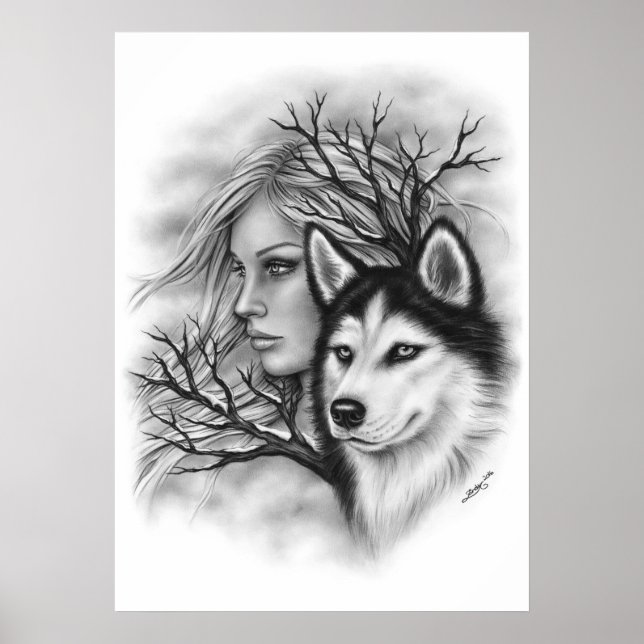Winter Souls Wolf Husky Girl Poster (Vorne)