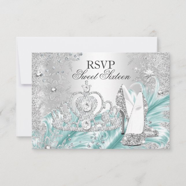 Winter Sparkle Snowflake Blue Sweet 16 UAWG RSVP Karte (Vorderseite)