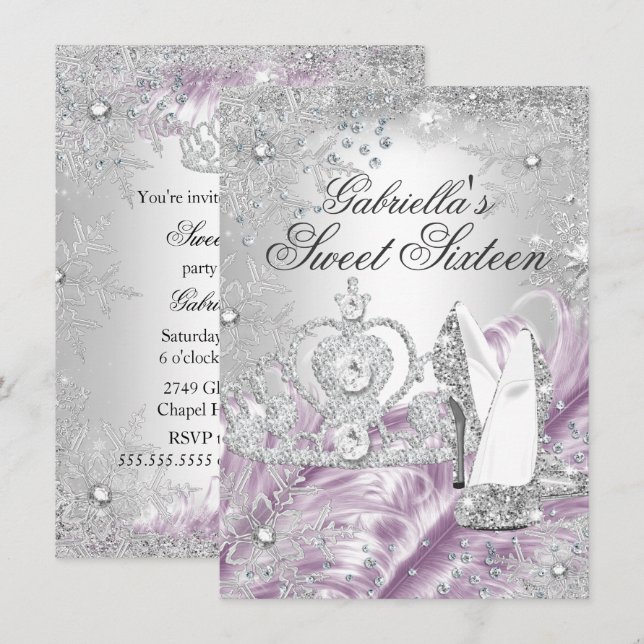 Winter Sparkle Snowflake Pink Sweet 16 Einladung (Vorne/Hinten)