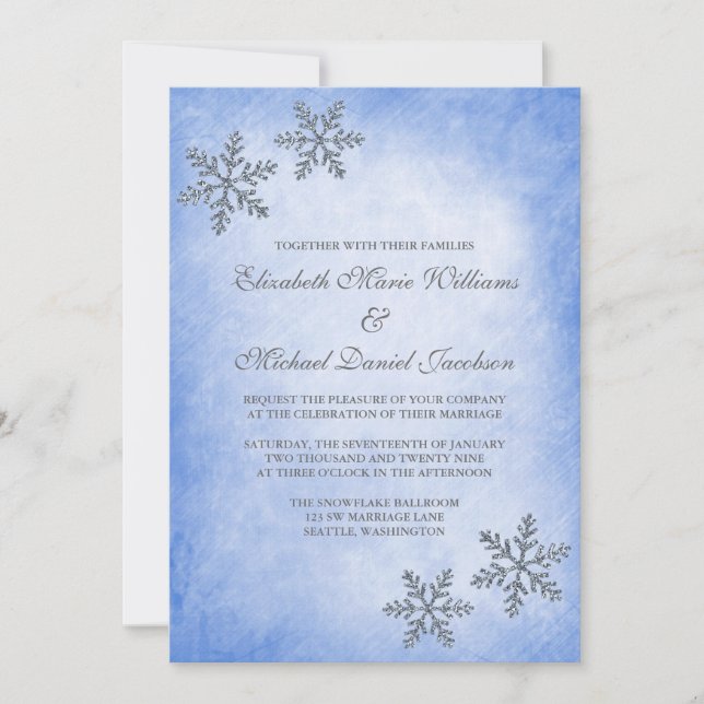 Winter Sparkle Snowflakes Blue Wedding Einladungen (Vorderseite)