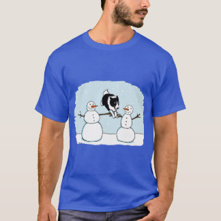 Winter-Spaß Border Collie mit Schneemännern Süßer T-Shirt