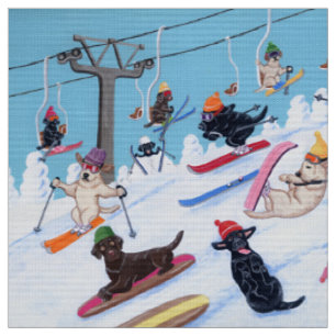 Winter-Spaß Ski fahrendes Labradors Stoff