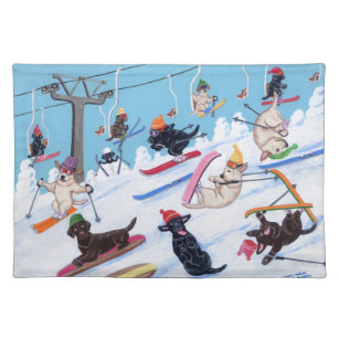 Winter-Spaß Ski fahrendes Labradors Stofftischset