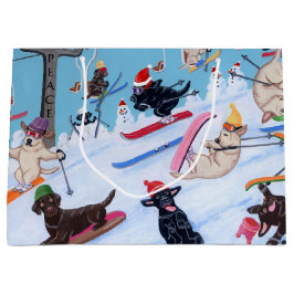 Winter Spaß Weihnachten Skifahren Labradors Malere Große Geschenktüte