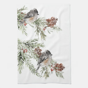 Winter-Sperlingsvögel Fichtenzapfen & Beeren Geschirrtuch