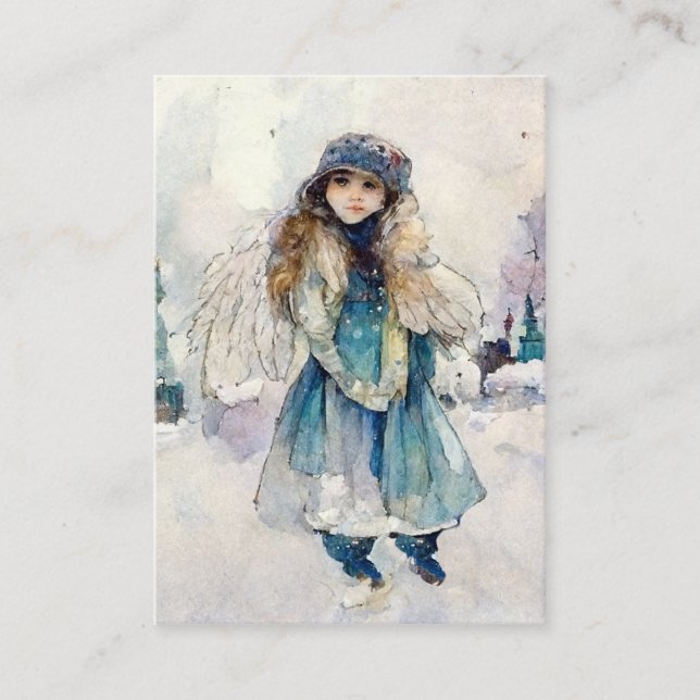 Winter Spirit Watercolor Angel Art Telefonnummerkarte (Vorderseite)