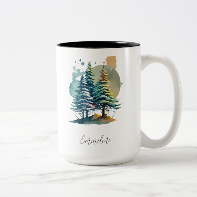 Winter Splendor Pine Personalisierter Weihnachtska Zweifarbige Tasse (Rechts)
