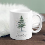 Winter Splendor Pine Tree Personalized Christmas Kaffeetasse<br><div class="desc">Designed to match our Winter Splendor holiday party collection,  this festive and elegant mug features your custom text or name,  topped by a watercolor pine tree in muted hunter green with golden stars.</div>