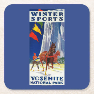 Winter-Sport bei Yosemite PosterYosemite, CA Rechteckiger Pappuntersetzer