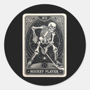 Winter-Sport Eishockey-Skelett-Tarotkarten-T-Shirt Runder Aufkleber