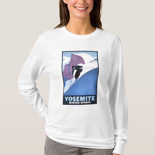 Winter-Sport-Ski fahrendes förderndes Plakat T-Shirt (Vorderseite)