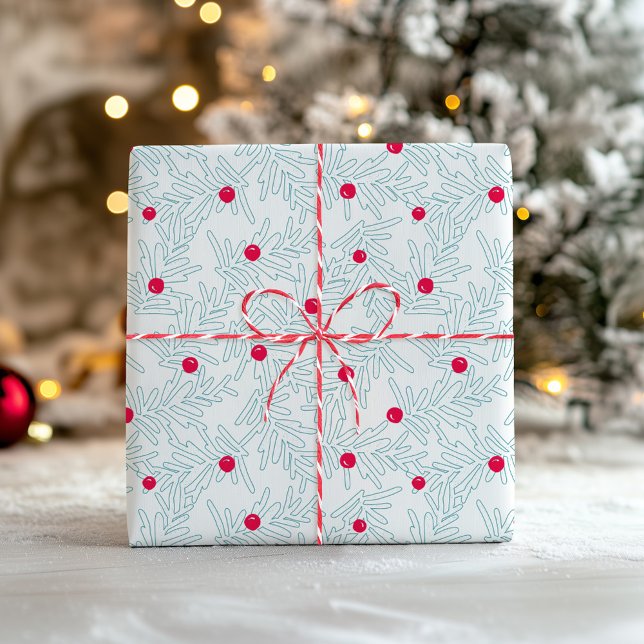 Winter Sprig Pattern | Minimal Pine Branch & Berry Geschenkpapier (Von Creator hochgeladen)