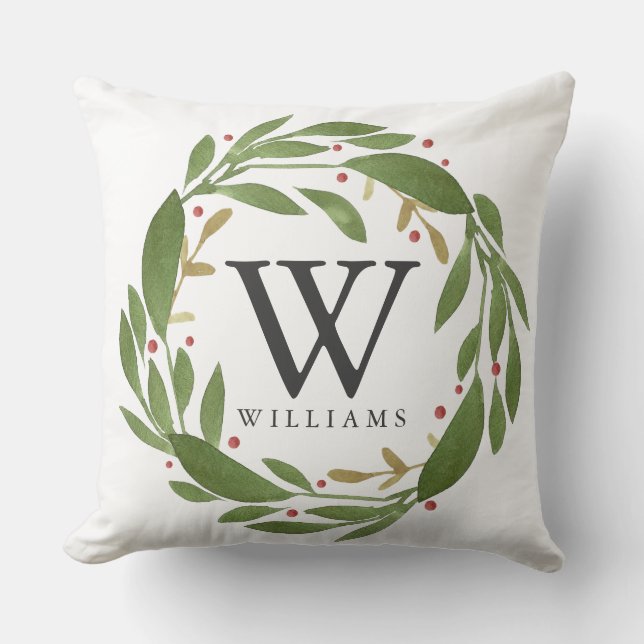 Winter Sprigs Mit Monogramm Weihnachtskissen Kissen (Vorderseite)