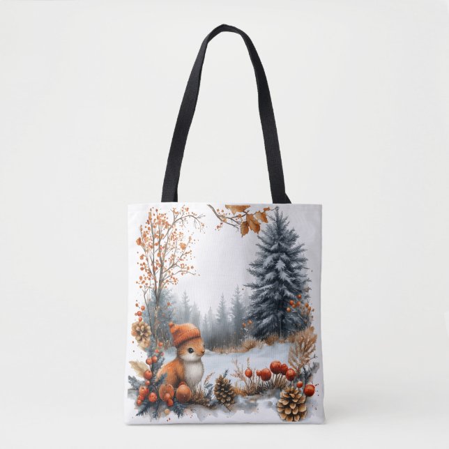 Winter Squirrel in Frosted Forest Tasche (Vorderseite)