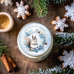 Winter Squirrel Watercolor Kinderdusche Runder Aufkleber