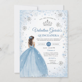Winter-Staubblaues Quinceañera 15 Jahre Schneefloc Einladung