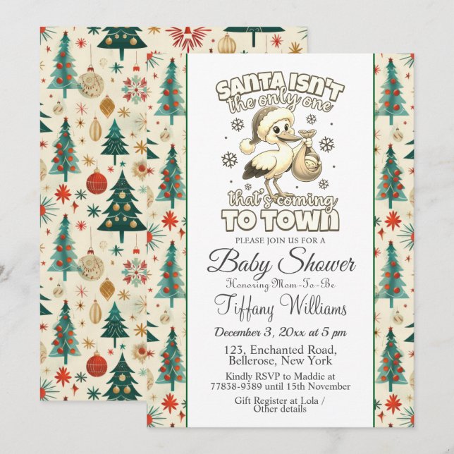 Winter Stork Wertvoll Ankündigung Kinderdusche (Vorne/Hinten)