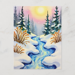 Winter Stream Landschaft Feiertagspostkarte