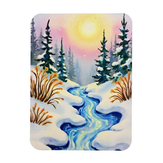 Winter Stream Landschaft Magnet (Vertikal)